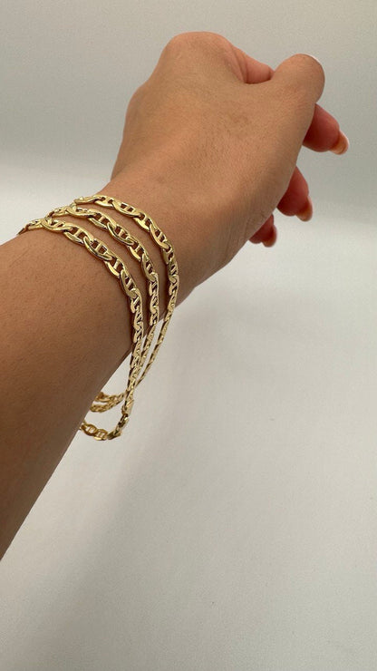 14K Solid Gold Anchor Bracelet Chain,Real 14K Diamond-cut Gold FLAT Anchor Link Bracelet,4.5mm Thick 7" Lengths Anchor Bracelet  Men/Women!