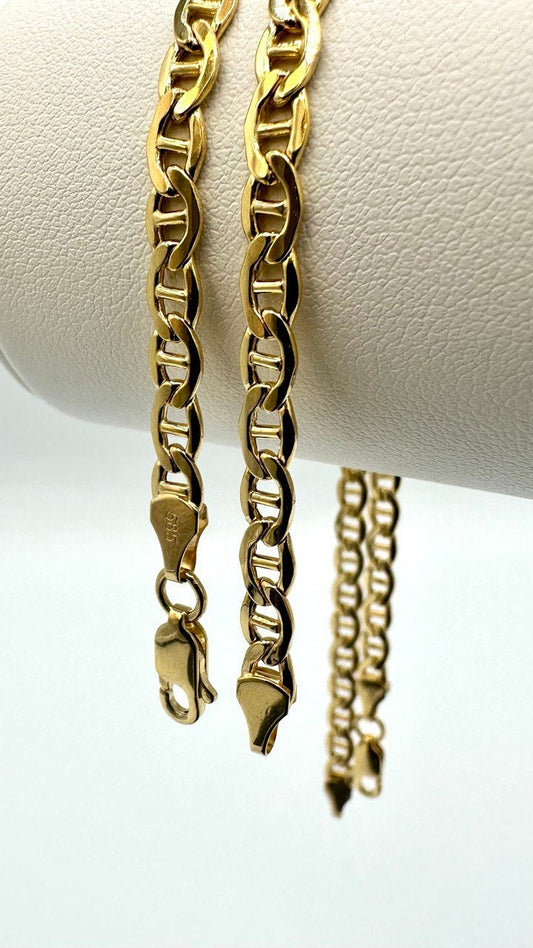 14K Solid Gold Anchor Bracelet Chain,Real 14K Diamond-cut Gold FLAT Anchor Link Bracelet,4.5mm Thick 7" Lengths Anchor Bracelet  Men/Women!