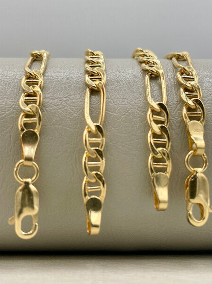 18k Solid Gold Figaro Bracelet, Yellow 18K Gold Figaro Links Bracelet,4.2MM Thick Real Gold Figaro Bracelet for Men/Women,Gifts for Him/Her!