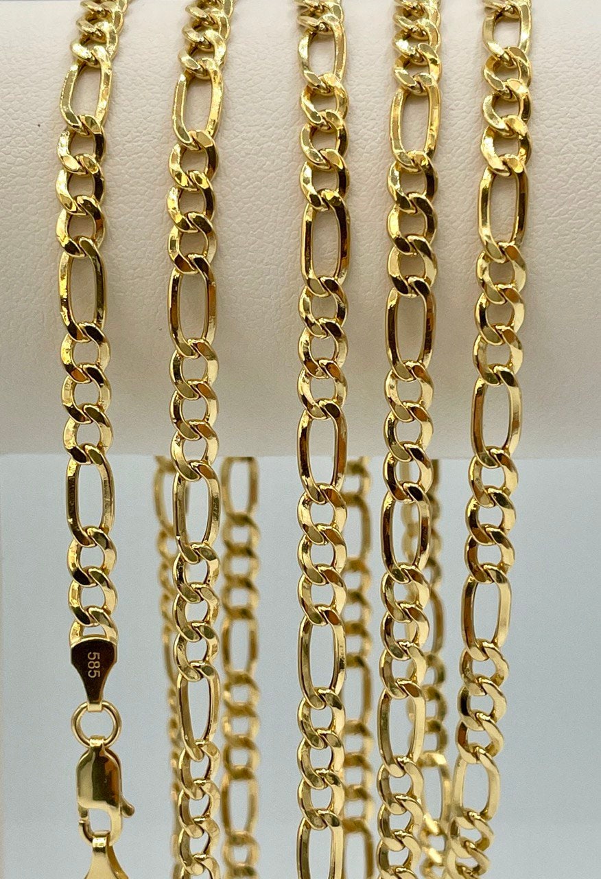 14K Solid Gold Figaro Chain Necklace, Genuine 14K Gold Figaro Link Chain,4.5mm Width, Real Gold 14K Chain for Men & Women, Birthday Gift!