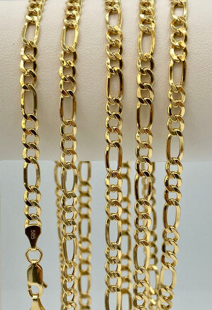 14K Solid Gold Figaro Chain Necklace, Genuine 14K Gold Figaro Link Chain,4.5mm Width, Real Gold 14K Chain for Men & Women, Birthday Gift!