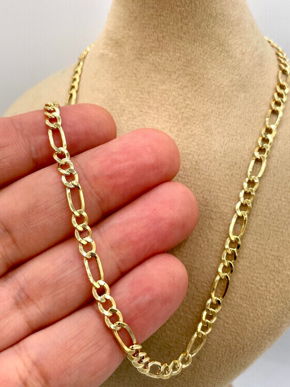 14K Solid Gold Figaro Chain Necklace, Genuine 14K Gold Figaro Link Chain,4.5mm Width, Real Gold 14K Chain for Men & Women, Birthday Gift!
