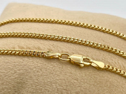 14K Solid Gold Curb Chain Necklace,Real 14K Gold Miami Cuban Link Chain,2mm23.5"to27.75" length 14K Gold Chain for Men/Women, for Him/Her!