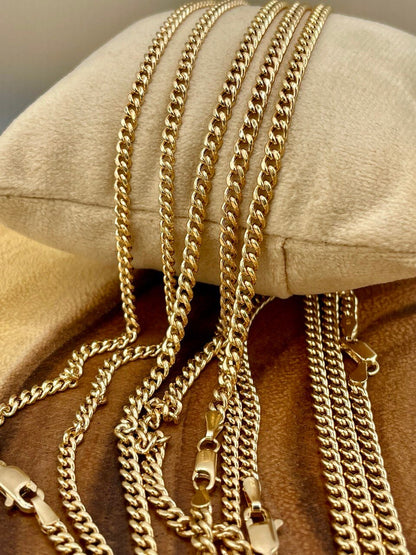 Solid 18K Gold Curb Chain Necklace, Real 18K Gold Miami Cuban Links Chain, 2.7MM_3MM Thick, Real Gold Chain for Him/Her, Birthday Gift!