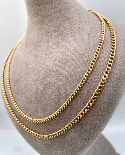 Solid 18K Gold Curb Chain Necklace, Real 18K Gold Miami Cuban Links Chain, 2.7MM_3MM Thick, Real Gold Chain for Him/Her, Birthday Gift!