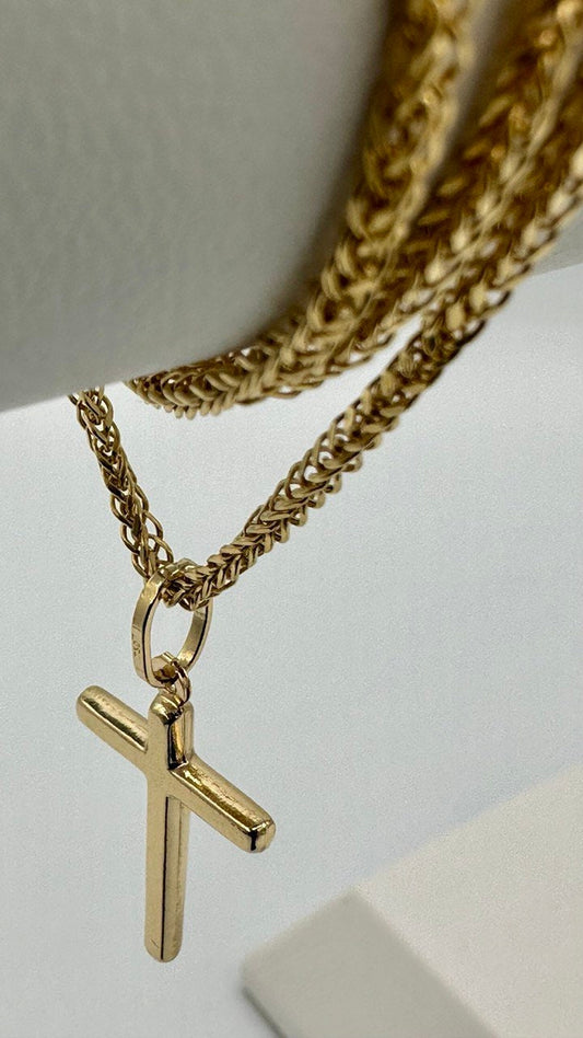 18K Gold Cross Necklace,Franco Necklace,Real Gold,1.5mmThick Chain,30mm-33mm Cross height,Birthday Gift Men/Women!