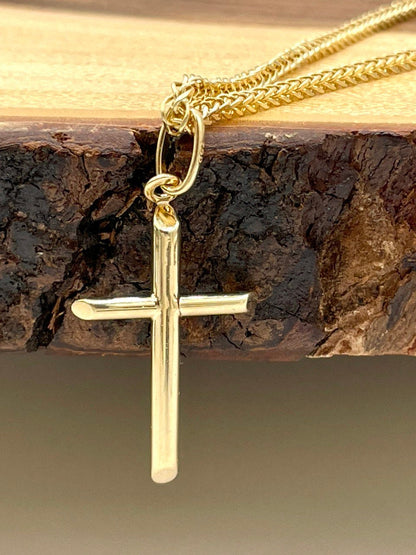 18K Gold Cross Necklace,Franco Necklace,Real Gold,1.5mmThick Chain,30mm-33mm Cross height,Birthday Gift Men/Women!