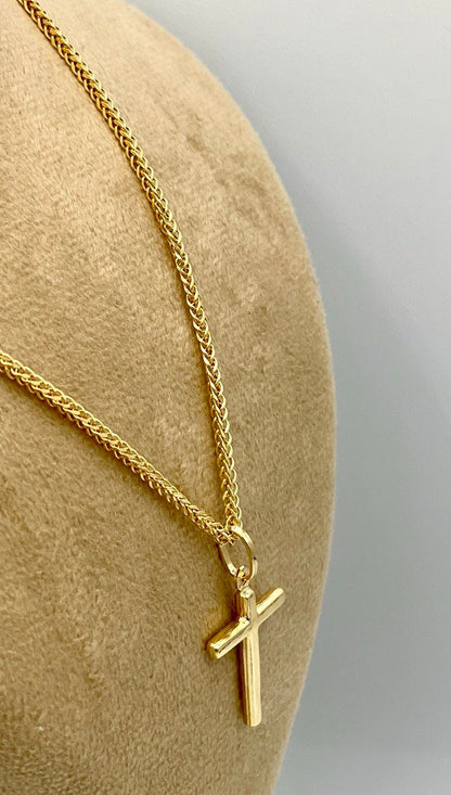 18K Gold Cross Necklace,Franco Necklace,Real Gold,1.5mmThick Chain,30mm-33mm Cross height,Birthday Gift Men/Women!