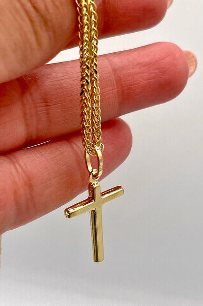 18K Gold Cross Necklace,Franco Necklace,Real Gold,1.5mmThick Chain,30mm-33mm Cross height,Birthday Gift Men/Women!