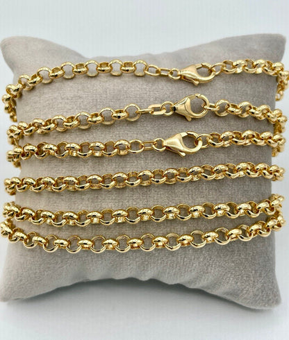 18K Solid Gold Rolo Necklace, Real 18K Gold Rolo Chain Necklace, Yellow Gold Necklace for Men/Women, 18K Gold Necklace 5 mm - 22"-24", Gift!