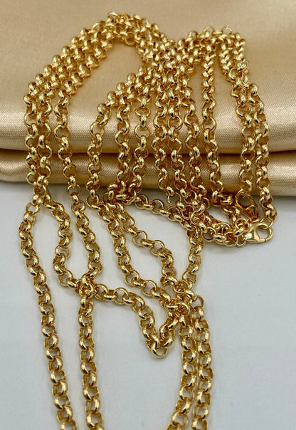 18K Solid Gold Rolo Necklace, Real 18K Gold Rolo Chain Necklace, Yellow Gold Necklace for Men/Women, 18K Gold Necklace 5 mm - 22"-24", Gift!