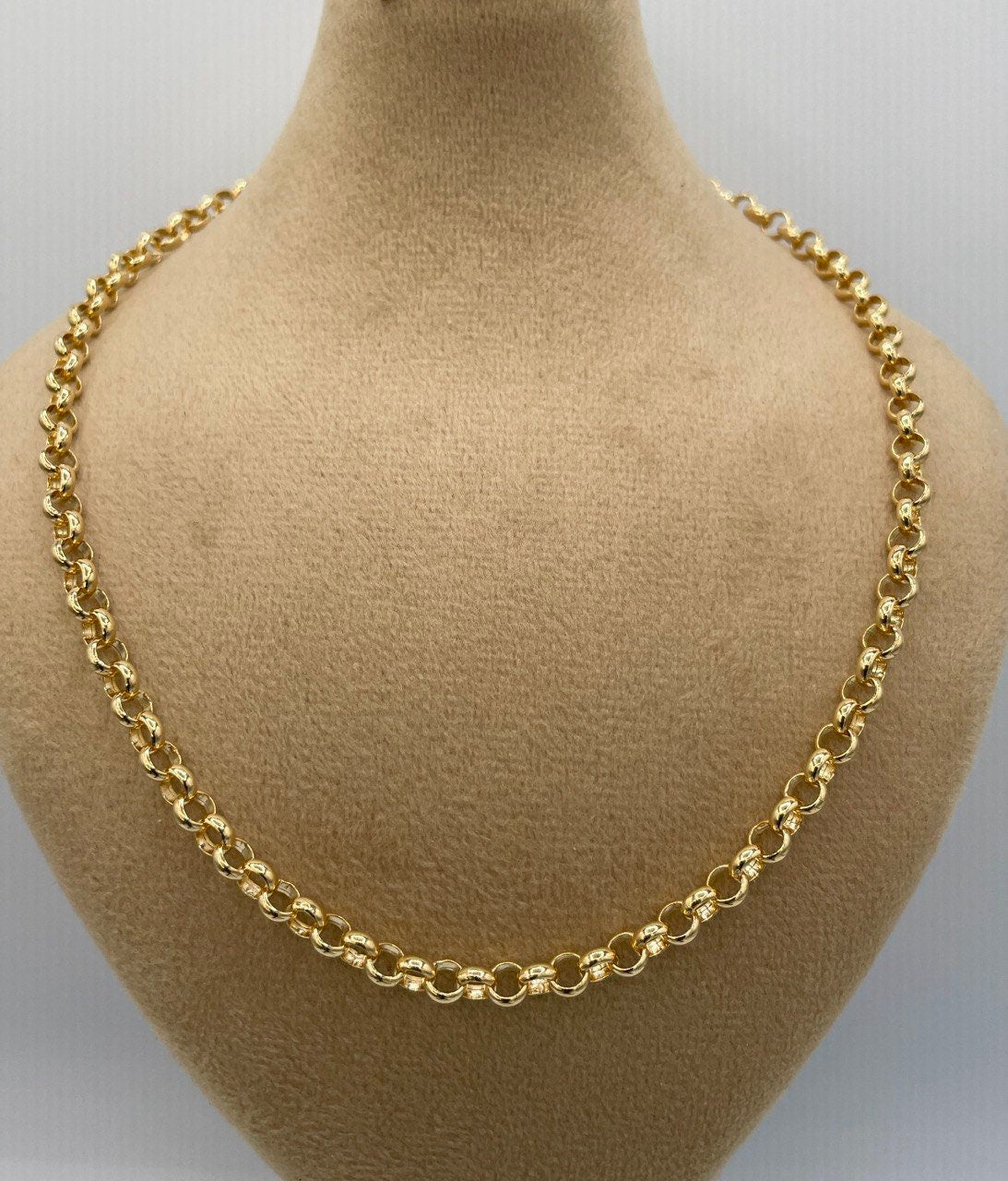18K Solid Gold Rolo Necklace, Real 18K Gold Rolo Chain Necklace, Yellow Gold Necklace for Men/Women, 18K Gold Necklace 5 mm - 22"-24", Gift!