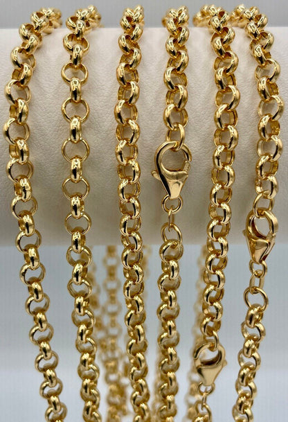 18K Solid Gold Rolo Necklace, Real 18K Gold Rolo Chain Necklace, Yellow Gold Necklace for Men/Women, 18K Gold Necklace 5 mm - 22"-24", Gift!