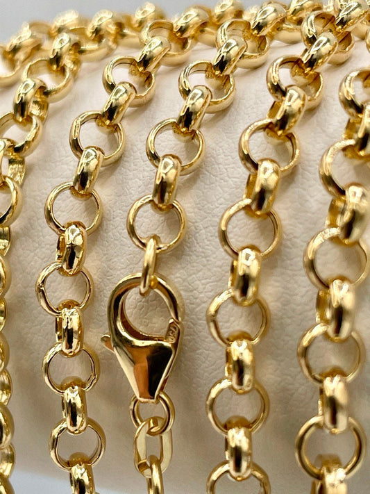 18K Solid Gold Rolo Necklace, Real 18K Gold Rolo Chain Necklace, Yellow Gold Necklace for Men/Women, 18K Gold Necklace 5 mm - 22"-24", Gift!