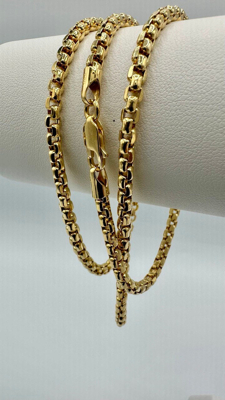 14K Solid Gold Box Chain Necklace,Pure 14K Gold Box links Chain,Diamond-Cut 4 MM Thick_20" to 24",14K Real Solid Gold Chain For Men & Women!