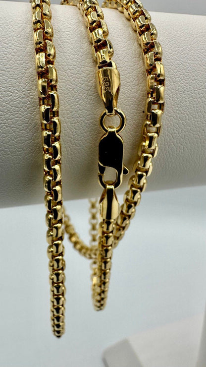 14K Solid Gold Box Chain Necklace,Pure 14K Gold Box links Chain,Diamond-Cut 4 MM Thick_20" to 24",14K Real Solid Gold Chain For Men & Women!