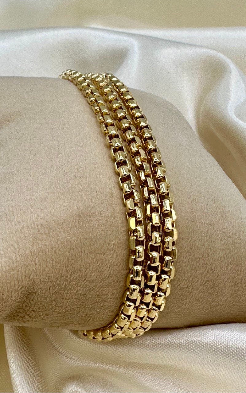 14K Solid Gold Box Chain Necklace,Pure 14K Gold Box links Chain,Diamond-Cut 4 MM Thick_20" to 24",14K Real Solid Gold Chain For Men & Women!