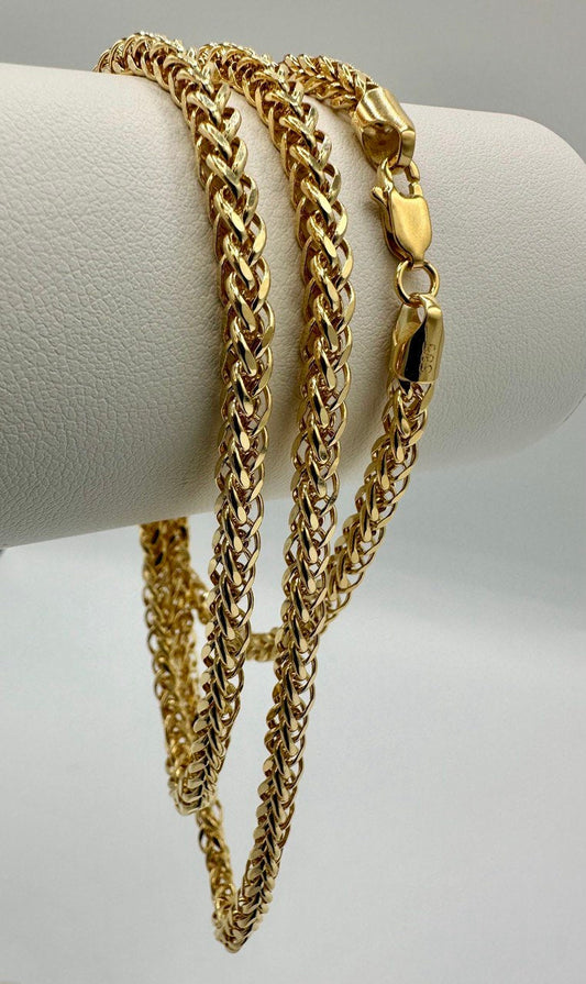 14K Solid Gold Franco/Foxtail Chain, Real 14K Gold Franco Wheat Chain,4 mm, 20"- 25.6", Solid Gold Chain for Men & Women, Birthday Gift!
