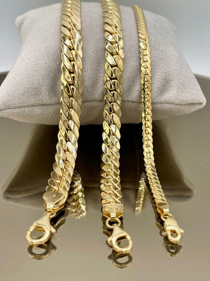 18K Curb Real Gold Chain Bracelets,18K Gold Miami Cuban Links Bracelets, 4MM_7.5MM_8.5MM Width Real Gold Bracelet for Him/Her, Birthday Gift
