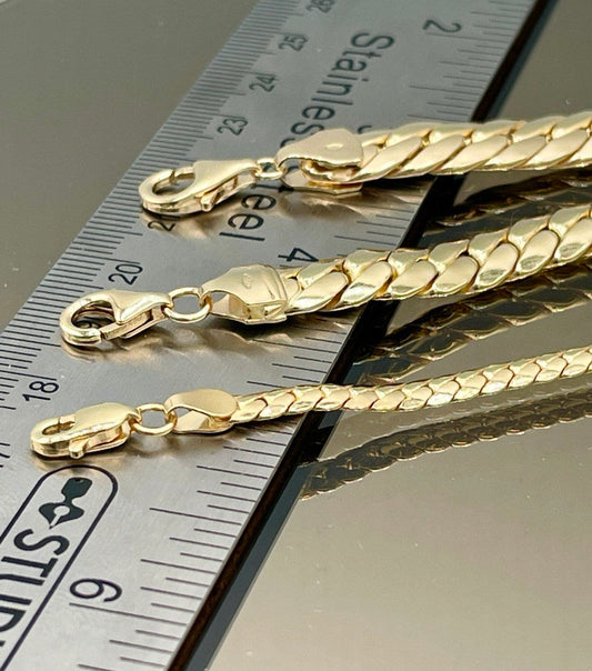 18K Curb Real Gold Chain Bracelets,18K Gold Miami Cuban Links Bracelets, 4MM_7.5MM_8.5MM Width Real Gold Bracelet for Him/Her, Birthday Gift