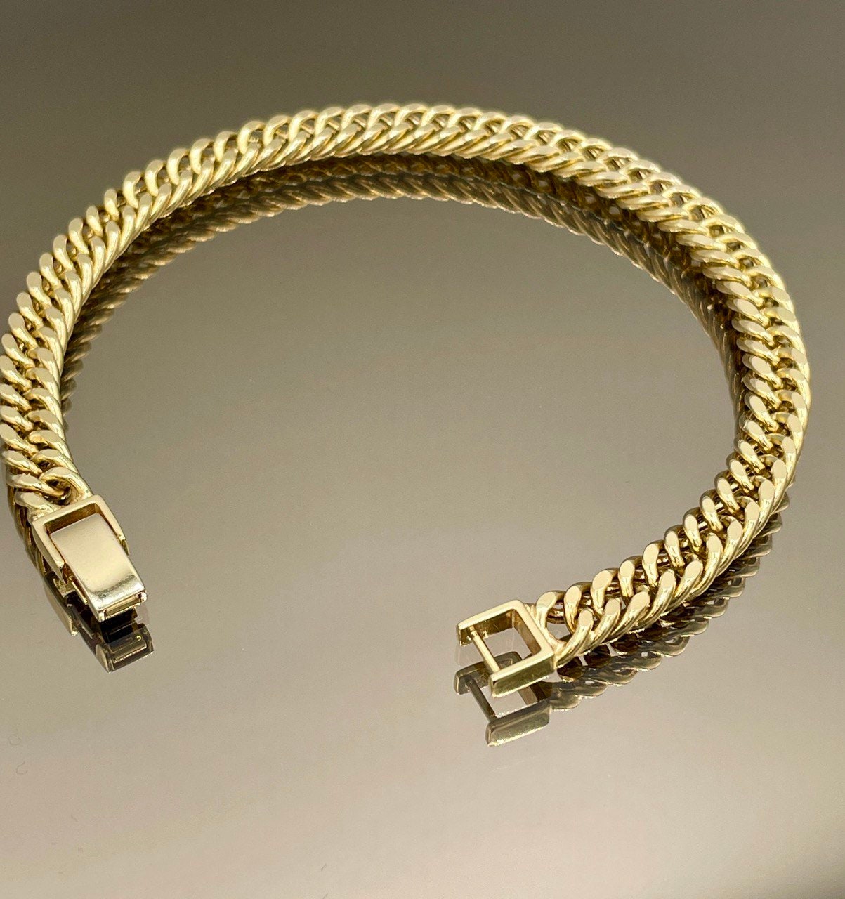 14K Solid Gold Curb Cuban Bracelet Chain, Real 14K Yellow Gold Bracelet,7mm wide_7"-8.5" Curb Links Bracelet for Men & Women, Birthday Gift!