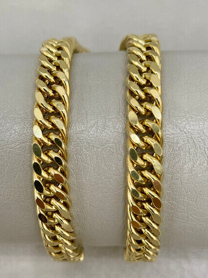 14K Solid Gold Curb Cuban Bracelet Chain, Real 14K Yellow Gold Bracelet,7mm wide_7"-8.5" Curb Links Bracelet for Men & Women, Birthday Gift!