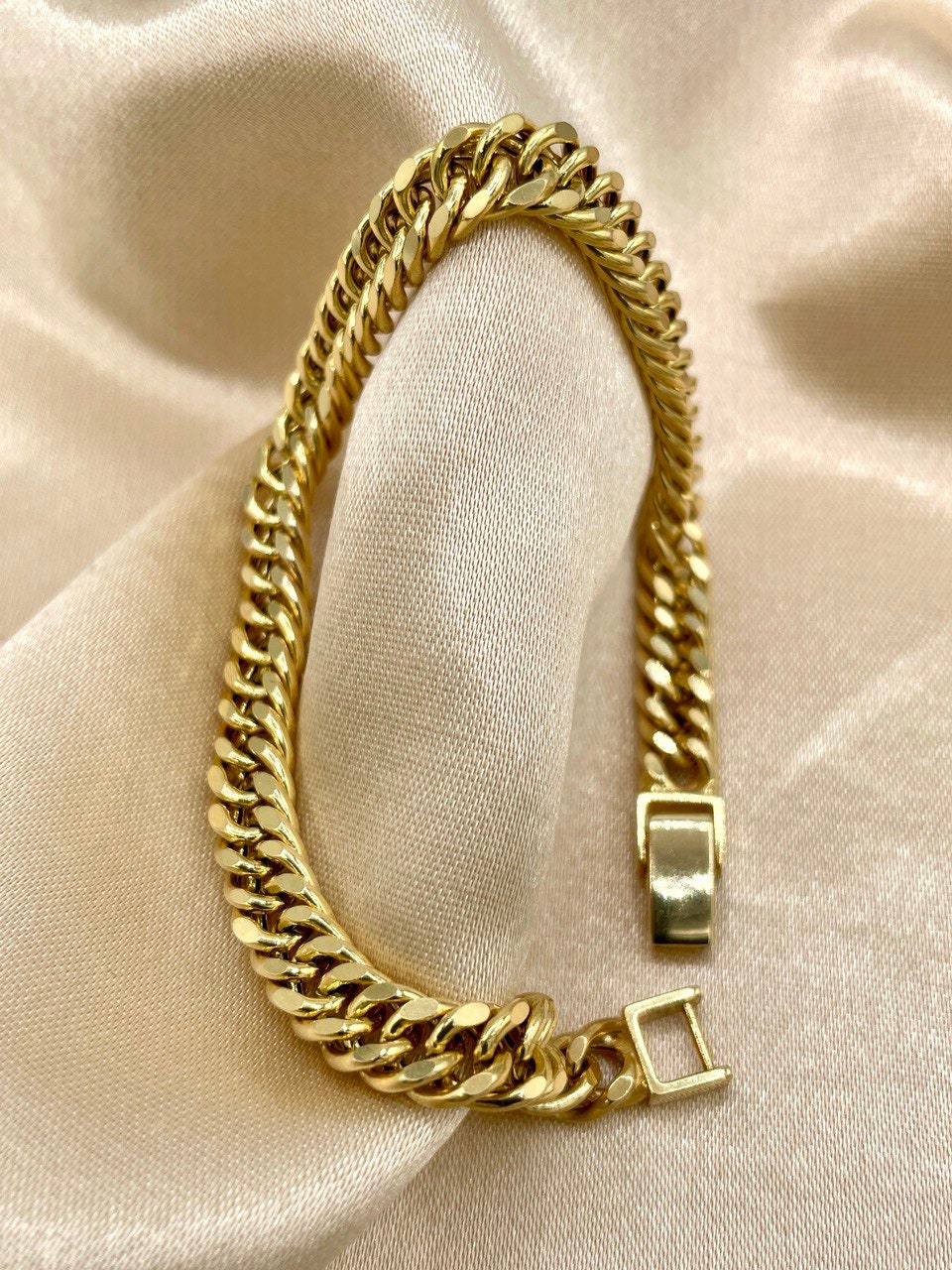 14K Solid Gold Curb Cuban Bracelet Chain, Real 14K Yellow Gold Bracelet,7mm wide_7"-8.5" Curb Links Bracelet for Men & Women, Birthday Gift!