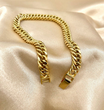 14K Solid Gold Curb Cuban Bracelet Chain, Real 14K Yellow Gold Bracelet,7mm wide_7"-8.5" Curb Links Bracelet for Men & Women, Birthday Gift!