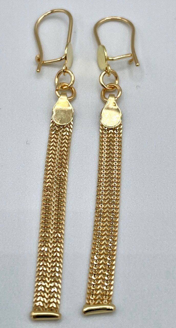 18K Gold Bismarck Earrings,Real Solid Earrings Gold,Yellow Gold4mmWidth 2.5"Length,Bismarck Earrings Link Chain,Birthday Gift,For Women/Girl