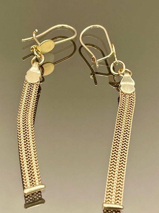 18K Gold Bismarck Earrings,Real Solid Earrings Gold,Yellow Gold4mmWidth 2.5"Length,Bismarck Earrings Link Chain,Birthday Gift,For Women/Girl