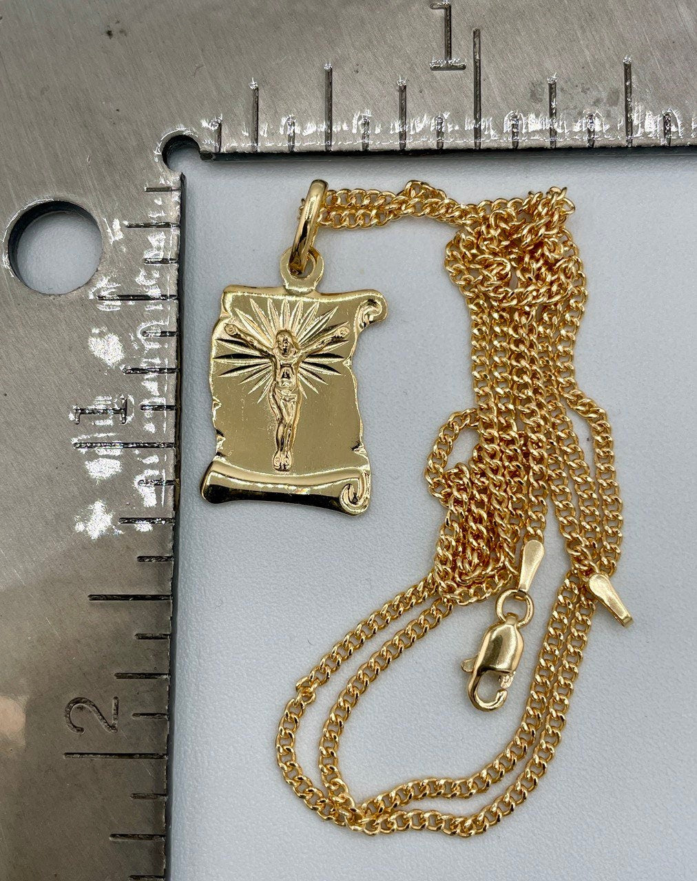 18K Gold Crucifix Necklace,2mmSolid Curb Chain, Diamond Cut Cross Chain,Christ Necklace Charm Religious Jewelry,Birthday Gift For Men/Women!