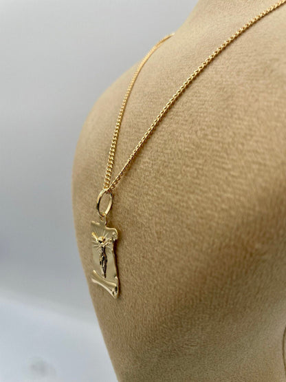 18K Gold Crucifix Necklace,2mmSolid Curb Chain, Diamond Cut Cross Chain,Christ Necklace Charm Religious Jewelry,Birthday Gift For Men/Women!