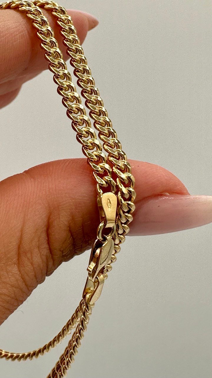 Real 18K Gold Curb Chain Necklace, Pure 18K Gold Miami Cuban Links Chain, 3.5MM Thick, Real Solid Gold Chain for Men/Women, Birthday Gift!