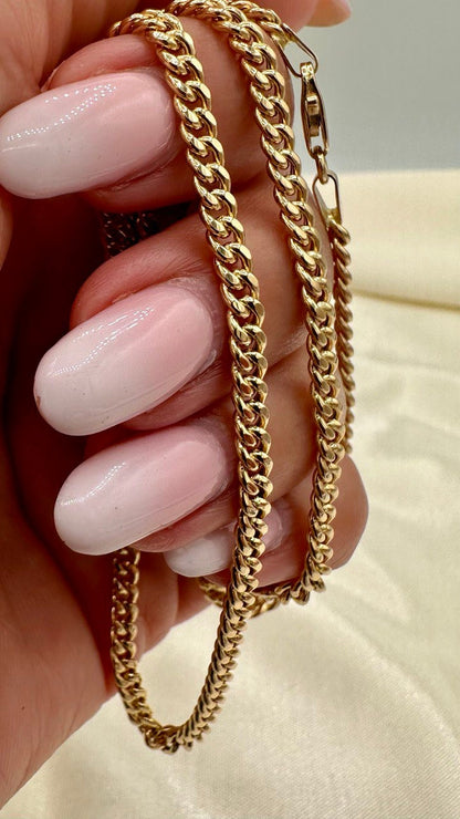 Real 18K Gold Curb Chain Necklace, Pure 18K Gold Miami Cuban Links Chain, 3.5MM Thick, Real Solid Gold Chain for Men/Women, Birthday Gift!
