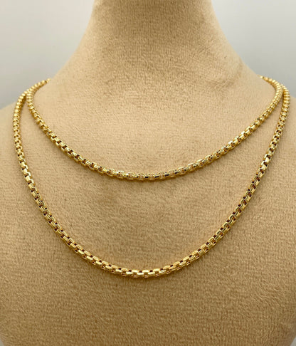 18k Gold  Solid Box Chain Necklace ,18" 20",22",(2.1mm),Real Gold, Shiny Round Box chain, For Him, For Her, Birthday Gift, Christmas Gift.