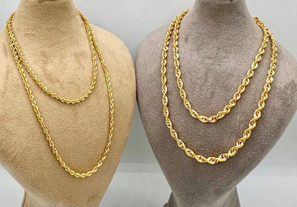 14K Solid Gold Rope Chain Necklace, 14K Yellow Solid Gold Rope Chain, Diamond-cut 2.5mm-4.5mm Thick 20"- 26" Lengths Genuine Gold Chain!
