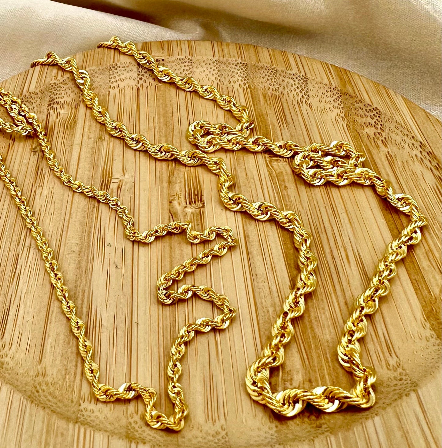 14K Solid Gold Rope Chain Necklace, 14K Yellow Solid Gold Rope Chain, Diamond-cut 2.5mm-4.5mm Thick 20"- 26" Lengths Genuine Gold Chain!