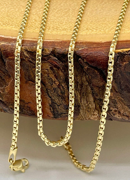 14K Solid Gold Box Chain Necklace,18”, 20”,22”,24" inches ,(2mm Thickness ),Real Gold Box Chain,For Her, For Him, Birthday Gift.