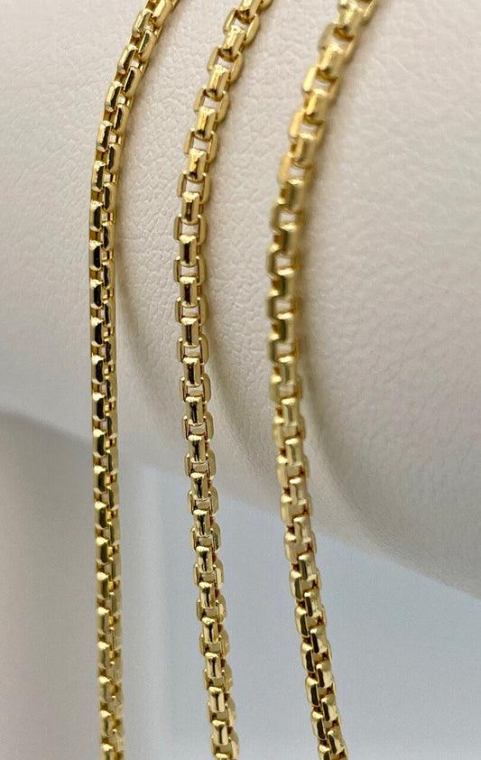 14K Solid Gold Box Chain Necklace,18”, 20”,22”,24" inches ,(2mm Thickness ),Real Gold Box Chain,For Her, For Him, Birthday Gift.