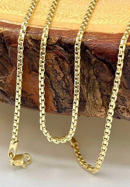 14K Solid Gold Box Chain Necklace,18”, 20”,22”,24" inches ,(2mm Thickness ),Real Gold Box Chain,For Her, For Him, Birthday Gift.