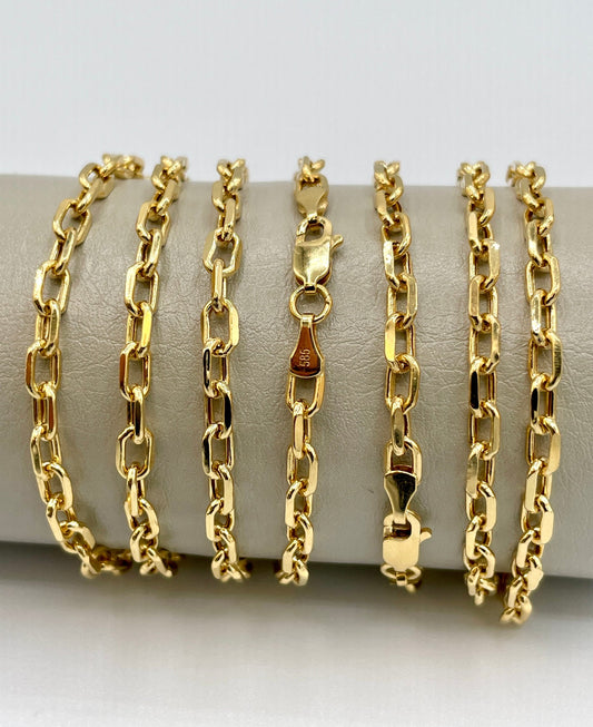 14K Solid Gold Cable Chain Necklace,Real 14K Gold Cable Links Chain,3.8mm thick_18"20"22",24"lengths,14Karat Real Gold Chain For Men/Women!