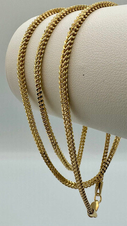 14k Solid Gold Franco Chain Necklace, Pure 14K Gold Foxtail Links Chain, 2.50mm wide_20"- 24" length, Real Gold Chain for Him/Her, Gift!