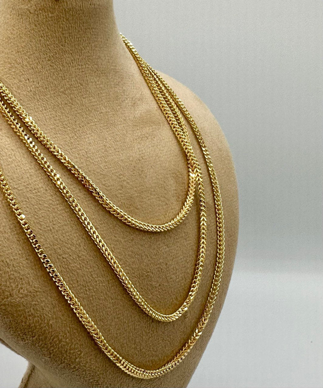 14k Solid Gold Franco Chain Necklace, Pure 14K Gold Foxtail Links Chain, 2.50mm wide_20"- 24" length, Real Gold Chain for Him/Her, Gift!