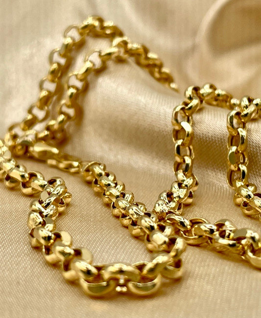 14k Solid Gold Rolo Chain Necklace/ 14K Yellow Pure Gold Rolo Links Chain 5MM, 22"- 26" Lengths/ Real 14K Gold Chain for Men & Women, Gift!