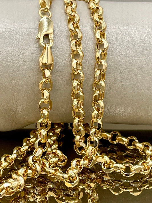 14k Solid Gold Rolo Chain Necklace/ 14K Yellow Pure Gold Rolo Links Chain 5MM, 22"- 26" Lengths/ Real 14K Gold Chain for Men & Women, Gift!