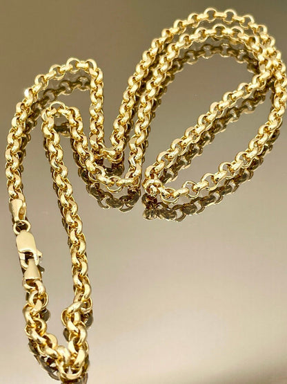 14k Solid Gold Rolo Chain Necklace/ 14K Yellow Pure Gold Rolo Links Chain 5MM, 22"- 26" Lengths/ Real 14K Gold Chain for Men & Women, Gift!