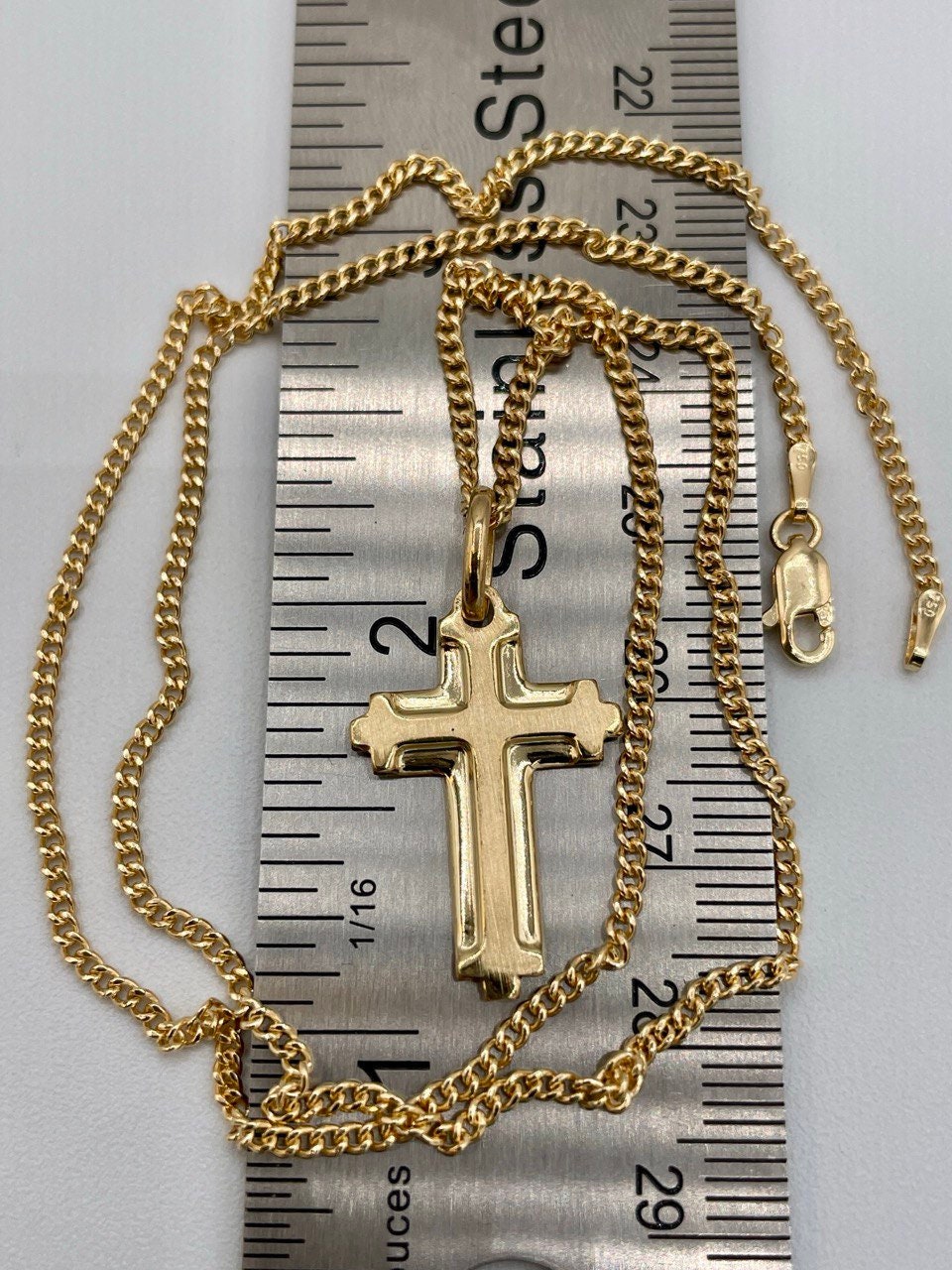 18k Solid Gold Cross Necklace ,Cross Necklace with 2mm Curb Chain ,Gold Cross Necklace , For Him, For Her ,Anniversary Gift ,Birthday Gift.