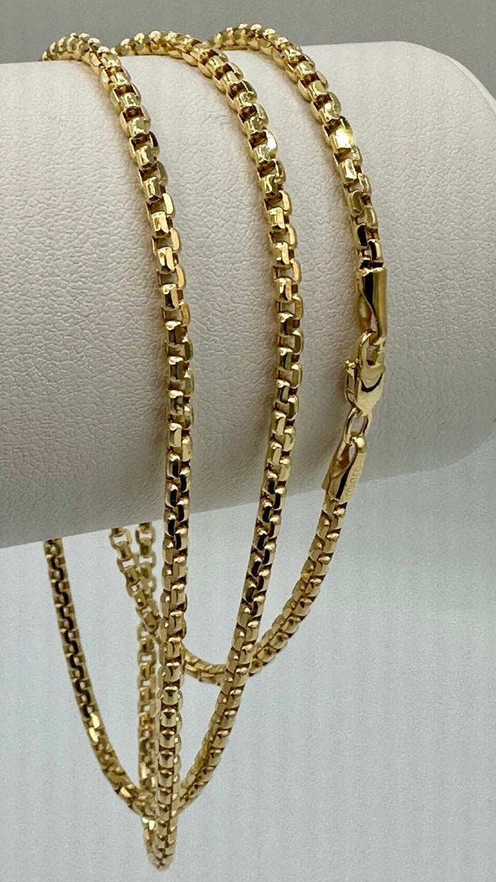 14K Solid Gold Box Chain Necklace, Real 14K Gold Round Box Link Gold Chain, 2.5mmThick _16" to 26", Genuine Solid Gold Chain for Men/Women!