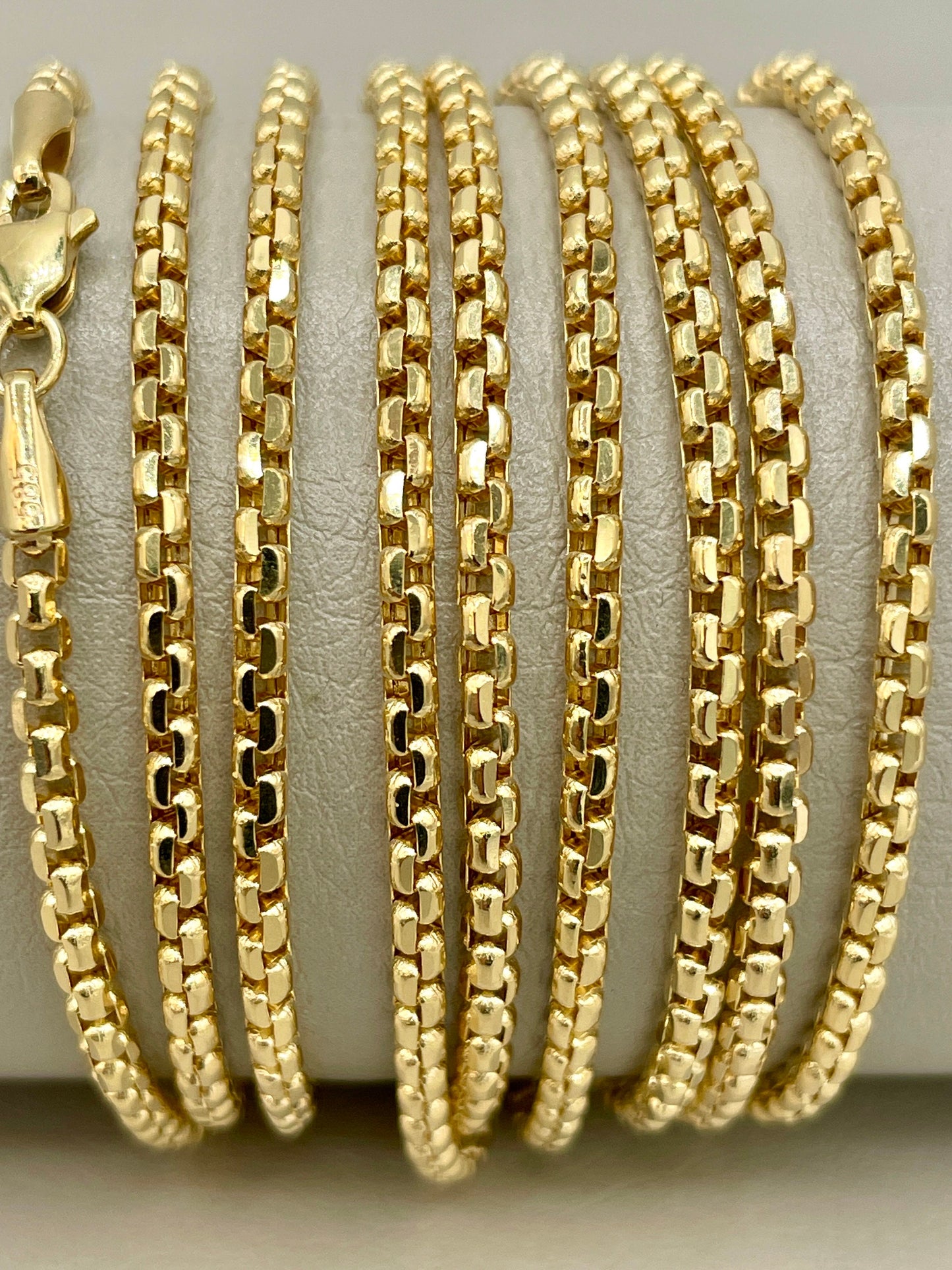 14K Solid Gold Box Chain Necklace, Real 14K Gold Round Box Link Gold Chain, 2.5mmThick _16" to 26", Genuine Solid Gold Chain for Men/Women!