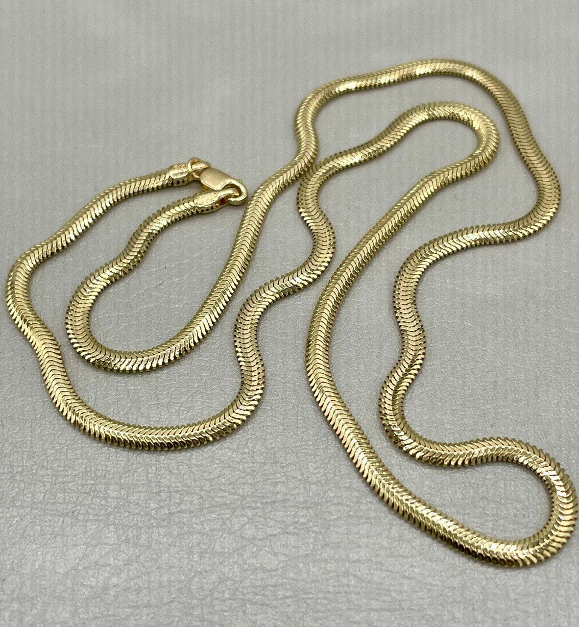 14K Solid Gold Snake Herringbone Necklace, Real 14K Yellow Gold Herringbone Chain, 3 MM Width, Solid Gold Chain for Women, Gorgeous Gift!